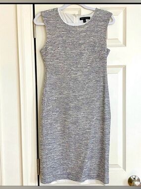 Banana Republic sleeveless tweed sheath dress in black/blue/white